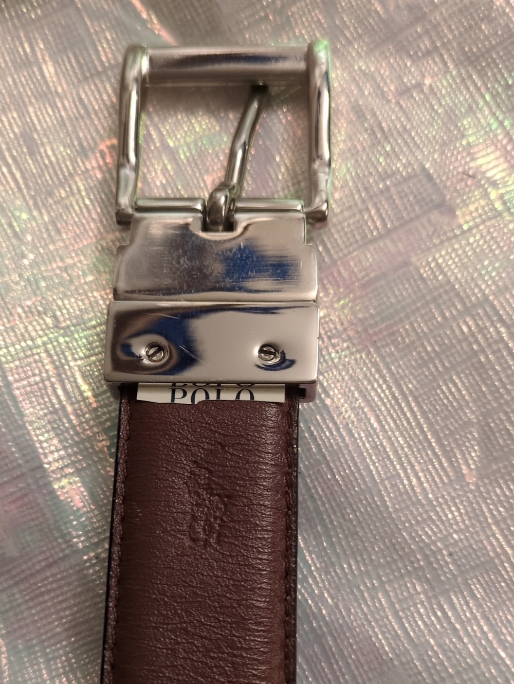 Polo by Ralph Lauren Men’s Brown/Blk Reversible Leather, Silver Buckle Sz 32